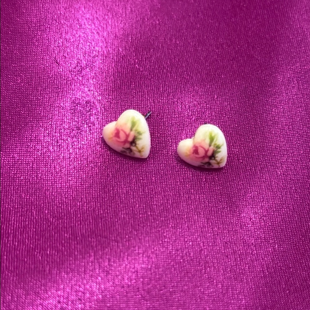 Heart-Shaped Pink Floral Earrings